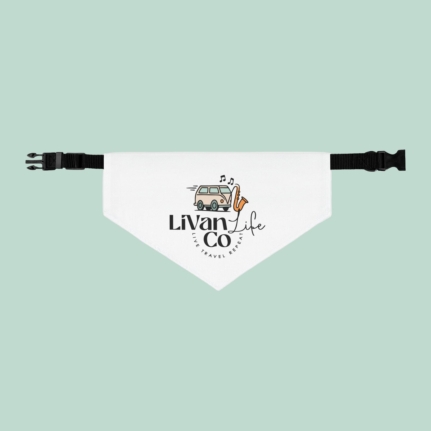 White bandana with black straps featuring 'Livan Life Co' logo on a white background