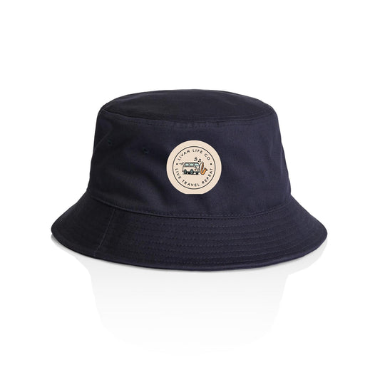 Navy bucket hat with circular logo