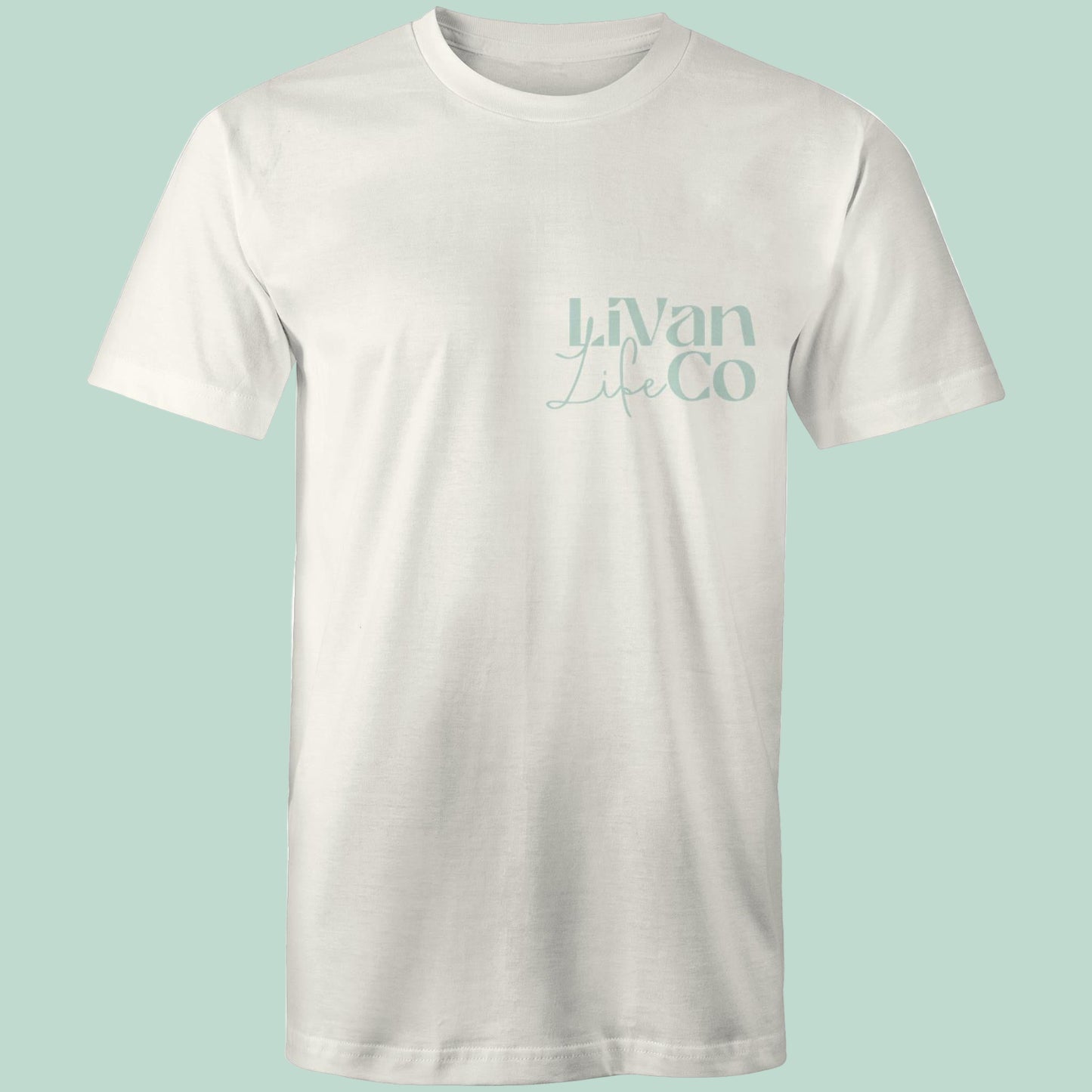 White T Shirt with Livan Life Co logo n let chest