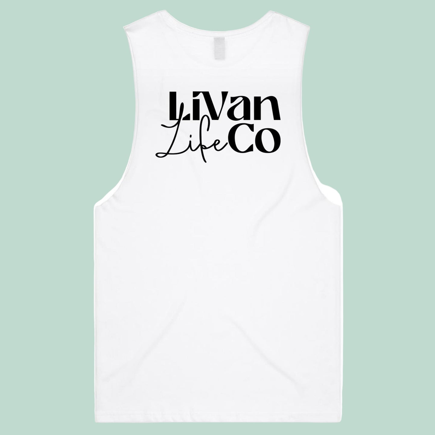 While muscle tank top with Livan Life co logo
