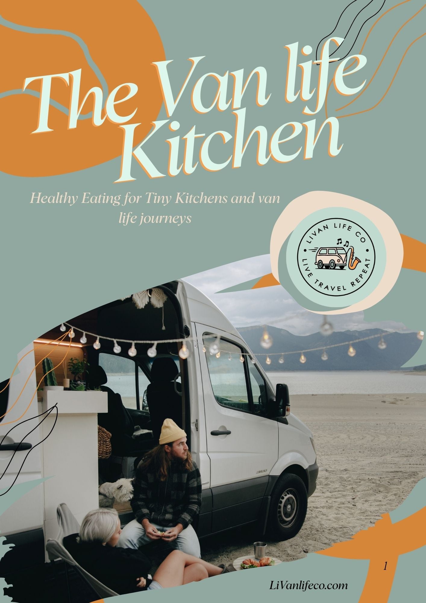 Book cover of 'The Van Life Kitchen' with a van and people sitting on the beach.