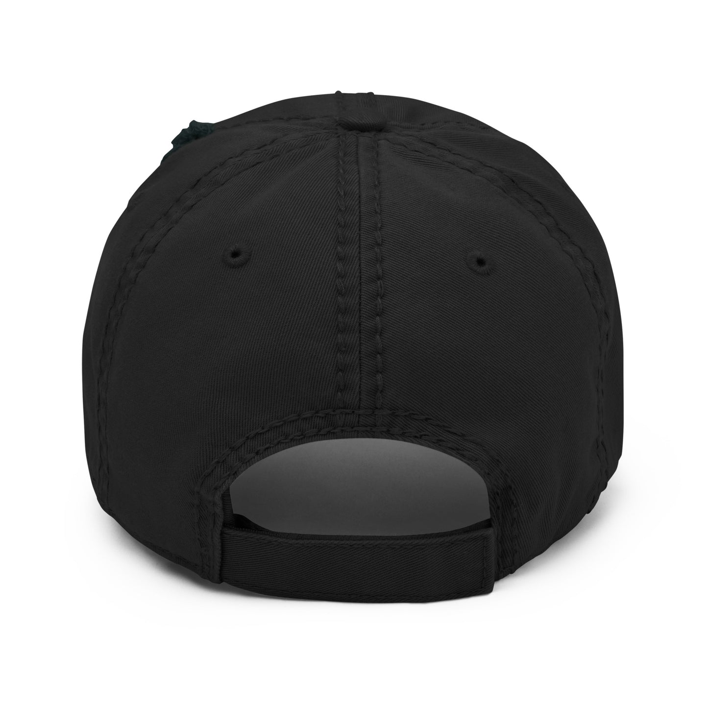 Distressed dad hat rearview in black