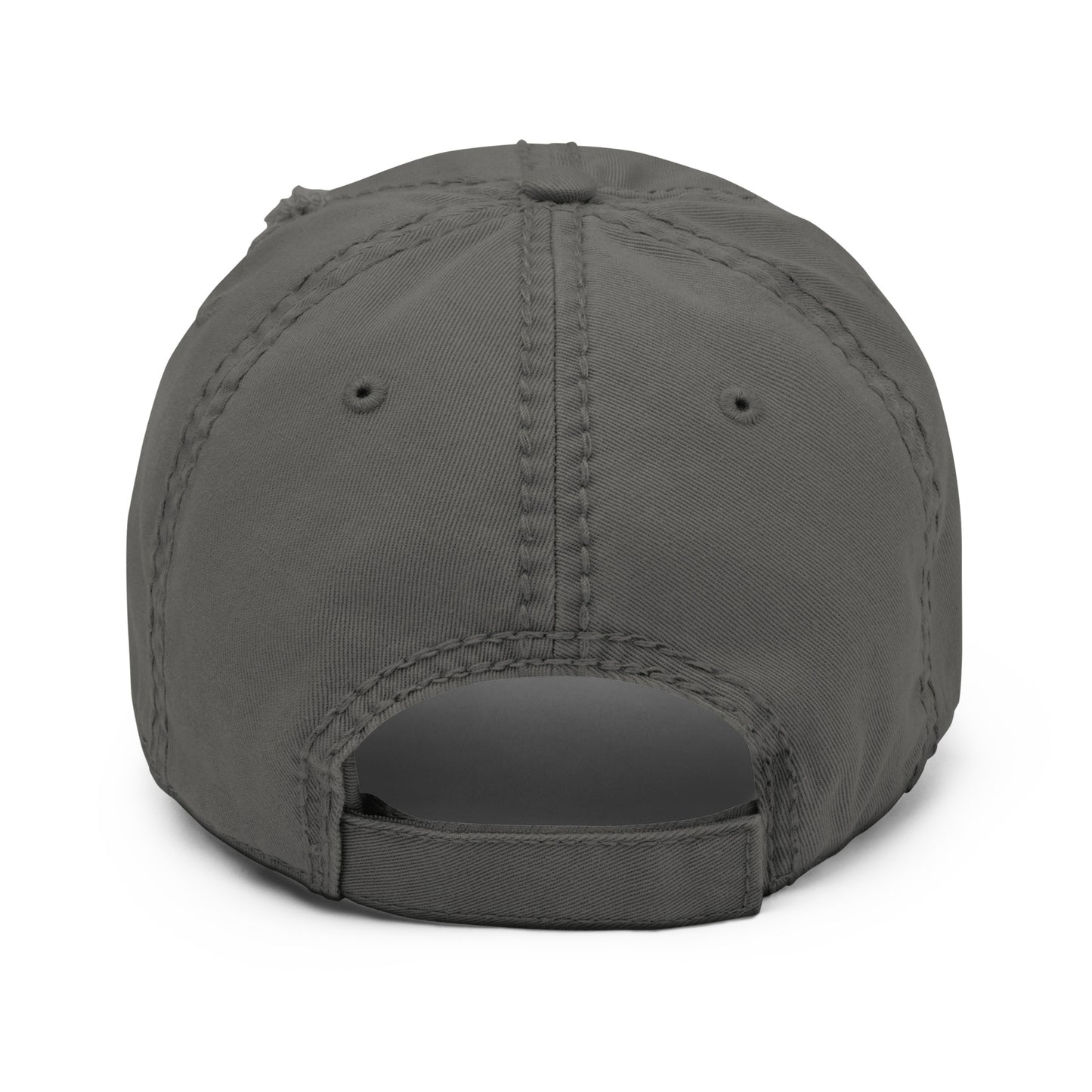 Distressed dad hat rearview in charcoal grey