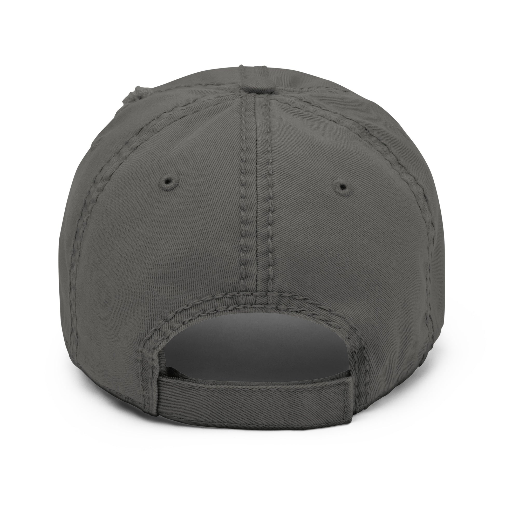 Distressed dad hat rearview in charcoal grey