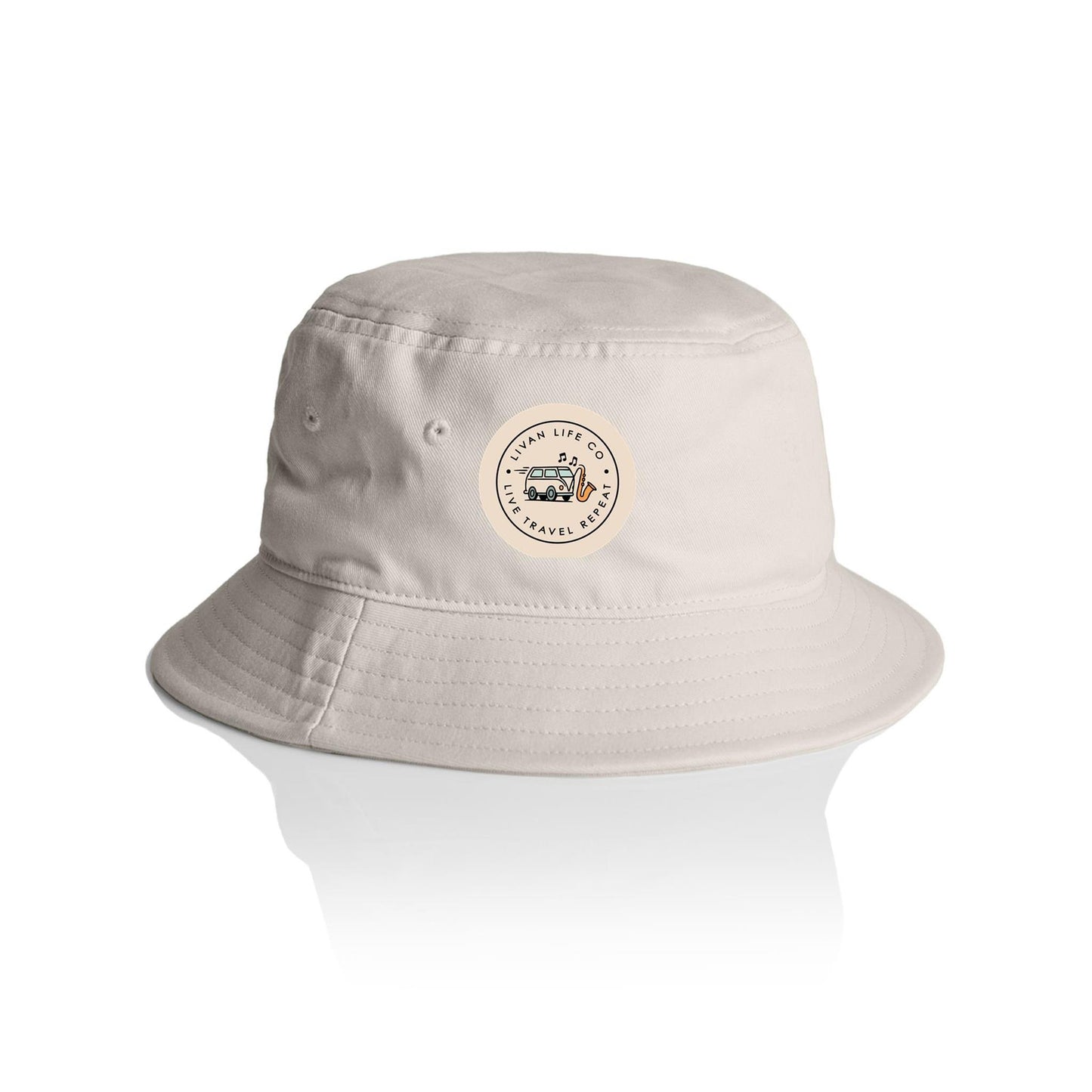 Cream bucket hat with circular logo