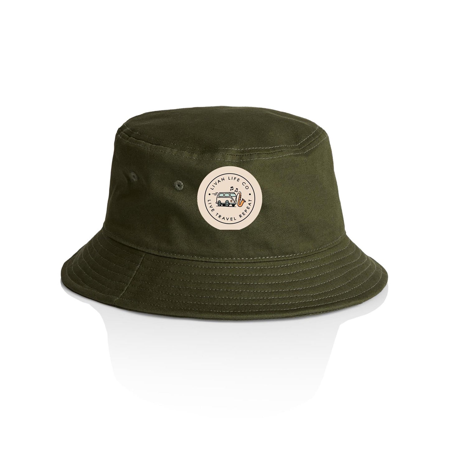 Dark Green bucket hat with circular logo